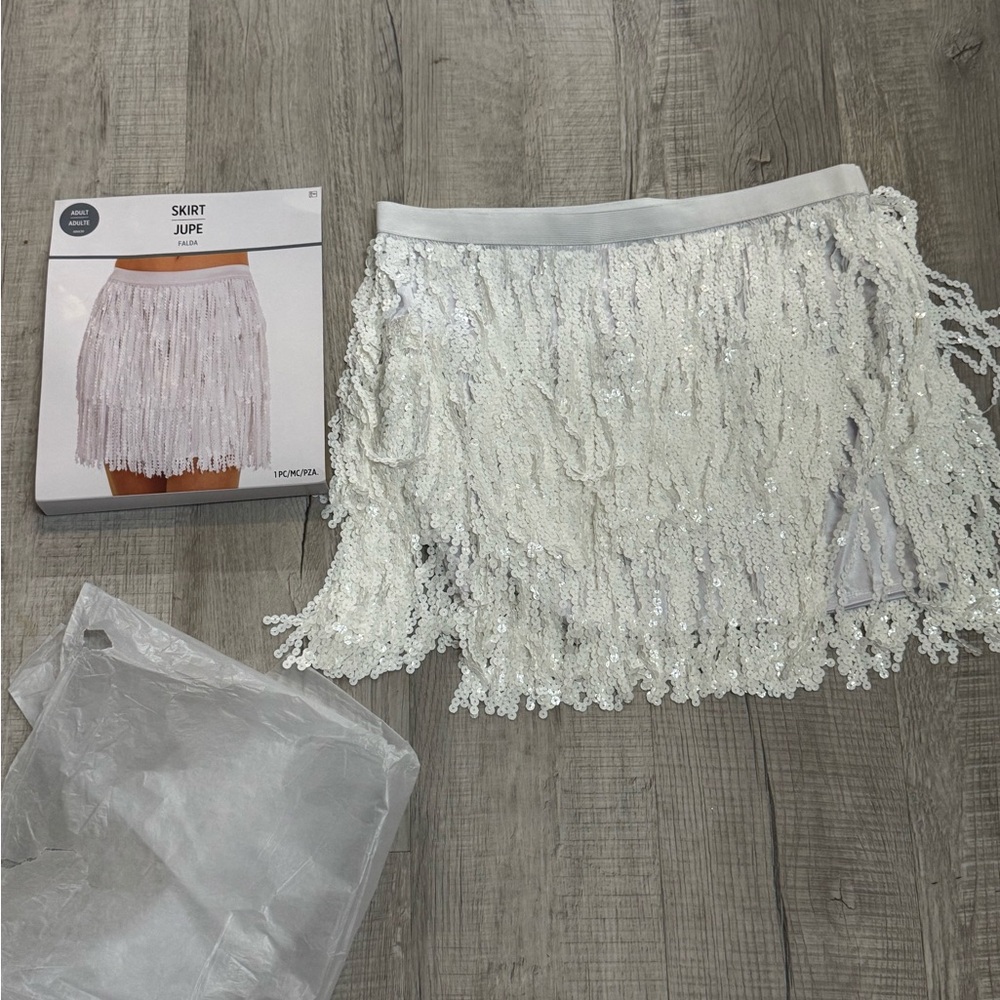 Ivory Sequin Fringe Mini Skirt